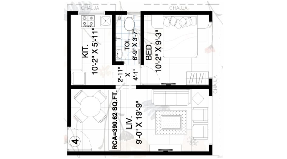 GS-Pearl-Floor-Plan-1 BHK- 391 Sqft